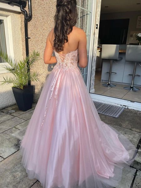Sweetheart Neck Open Back Pink Lace Long Prom Dresses, Pink Lace Formal Dresses, Pink Evening Dresses SP2104