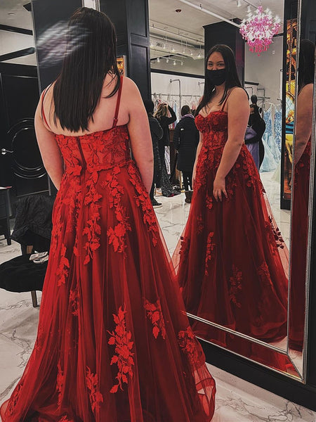 Sweetheart Neck Open Back Wine Red Lace Long Prom Dresses, Burgundy Lace Formal Graduation Evening Dresses with Appliques SP2228