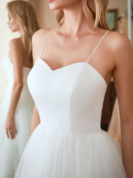 Sweetheart Neck Thin Straps White Tea Length Prom Dresses, Tea Length White Homecoming Dresses, White Formal Evening Dresses