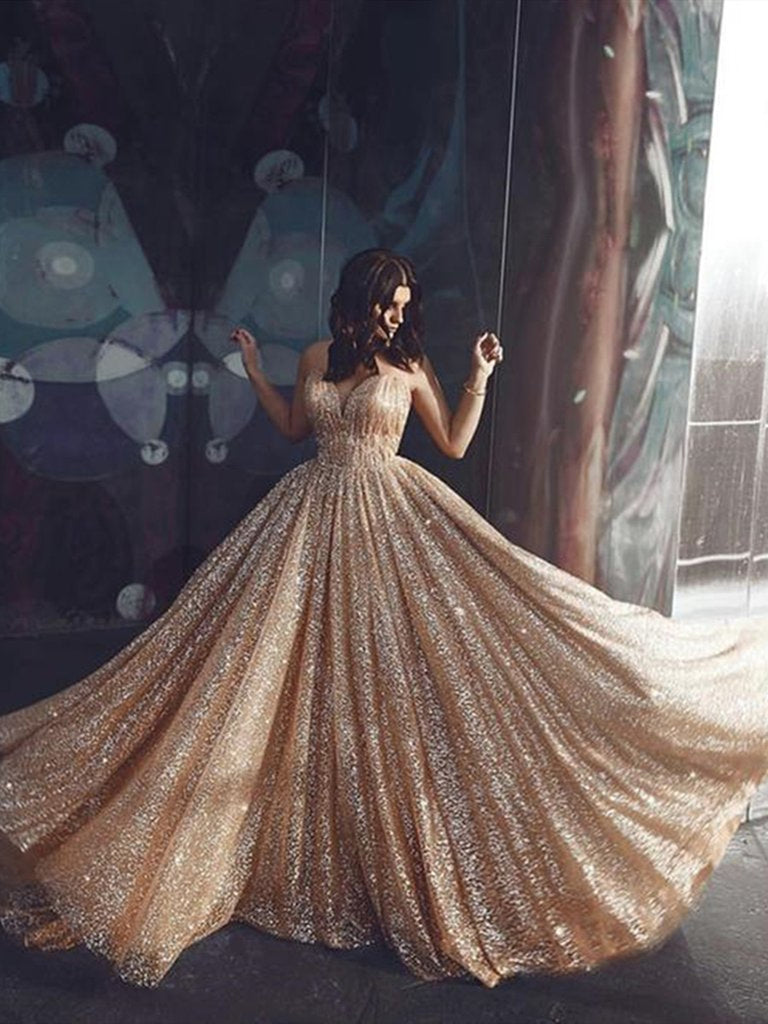 Sweetheart Neck Spaghetti Straps Backless Sparkly Gold Sequins Prom Dresses, Golden Ball Gown, Formal Dresses, Evening Dresses Sweetheart Neck Spaghetti Straps Backless Sparkly Gold Sequins Prom Dresses, Golden Ball Gown, Formal Dresses, Evening Dresses