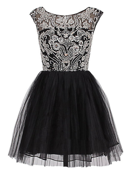 Custom Made A Line Round Neck Short Black Prom Dress, Short Black Homecoming Dress, Graduation Dress