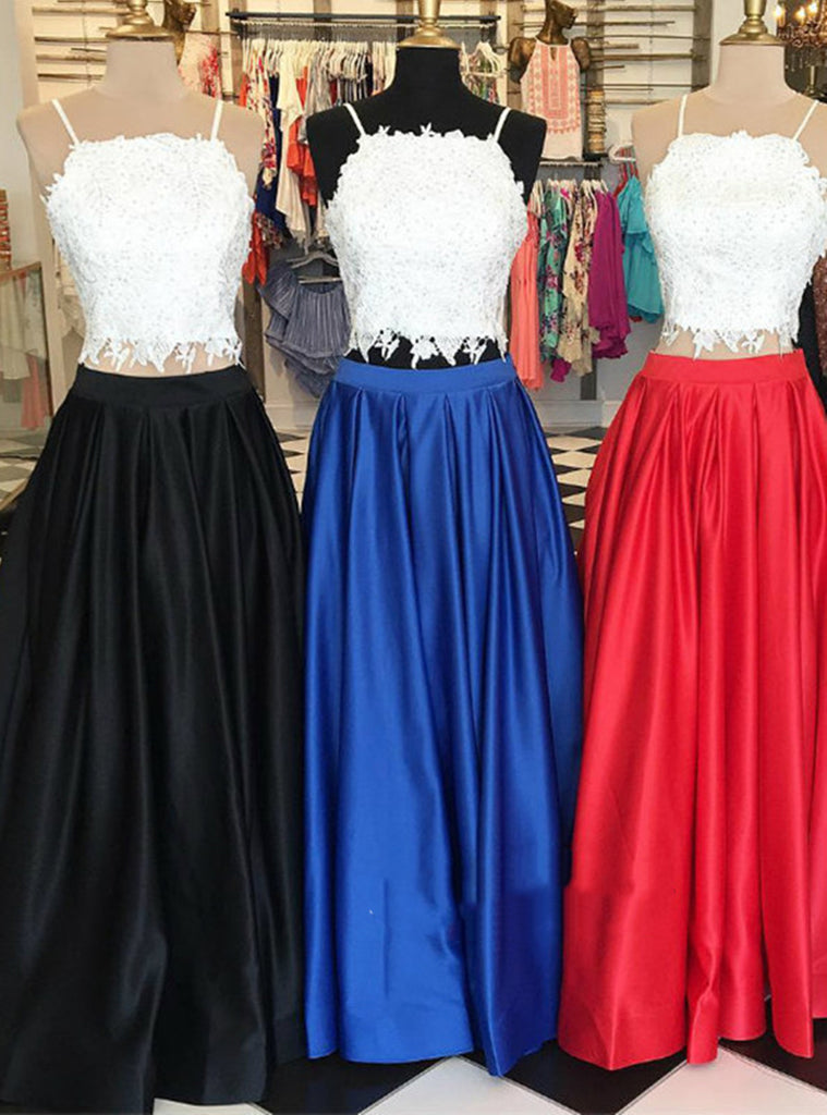 Two Pieces White Lace Red Prom Dress, Red Formal Dress, Lace Evening Dress Two Pieces White Lace Red Prom Dress, Red Formal Dress, Lace Evening Dress