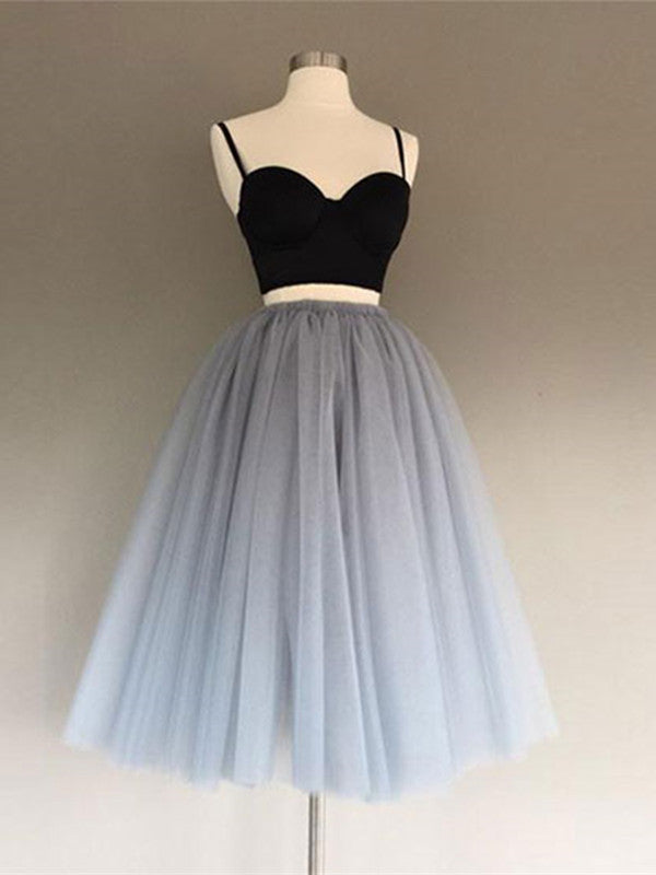 Two Pieces Spaghetti Straps Black and Grey Short Prom Dresses, Homecoming Dresses, Graduation Dresses Two Pieces Spaghetti Straps Black and Grey Short Prom Dresses, Homecoming Dresses, Graduation Dresses