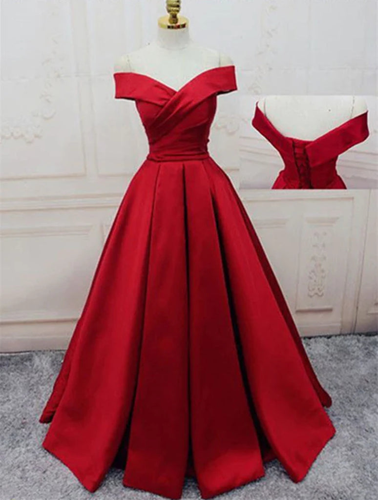 Unique Red Off Shoulder Floor Length Prom Dresses, Off Shoulder Formal Shiny Party Unique Red Off Shoulder Floor Length Prom Dresses, Off Shoulder Formal Shiny Party