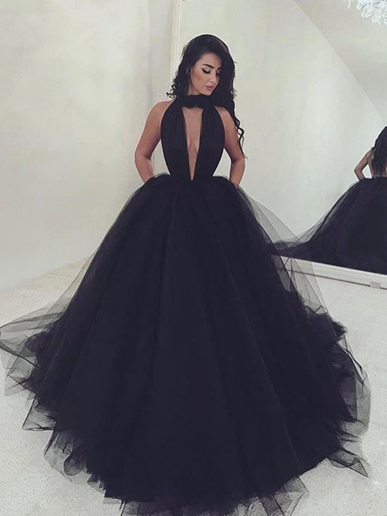 Unique Sexy Long Black Prom Dresses, Black Evening Dresses