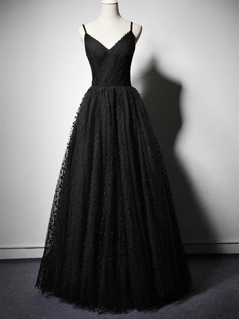 Unique V Neck Black Spotted Long Prom Dresses, V Neck Black Formal Gra Shiny Party Unique V Neck Black Spotted Long Prom Dresses, V Neck Black Formal Gra Shiny Party
