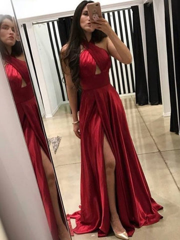 Unique A Line Backless Dark Red/Green Prom Dresses, Dark Red/Green Formal Dresses, Evening Dresses, Graduation Dresses