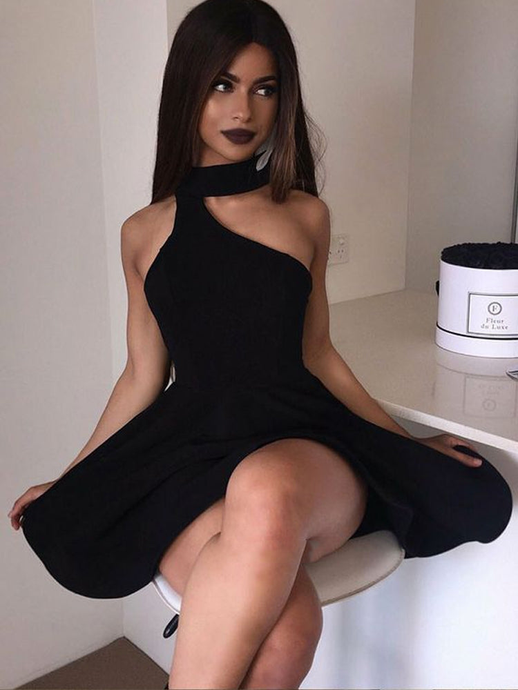 Unique Halter Neck Black/White Homecoming Dresses Short Prom Dresses, Shiny Party Unique Halter Neck Black/White Homecoming Dresses Short Prom Dresses, Shiny Party
