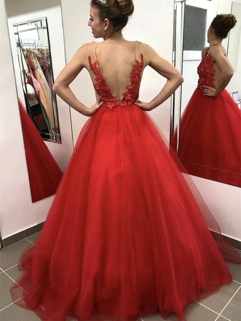 V Neck Backless Appliques Top Red Lace Long Prom Dresses, Backless Red Shiny Party V Neck Backless Appliques Top Red Lace Long Prom Dresses, Backless Red Shiny Party