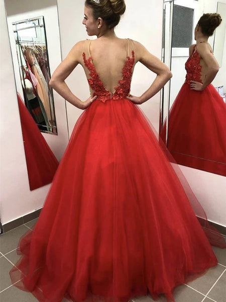 V Neck Backless Appliques Top Red Lace Long Prom Dresses, Backless Red Lace Formal Dresses, Red Lace Evening Dresses