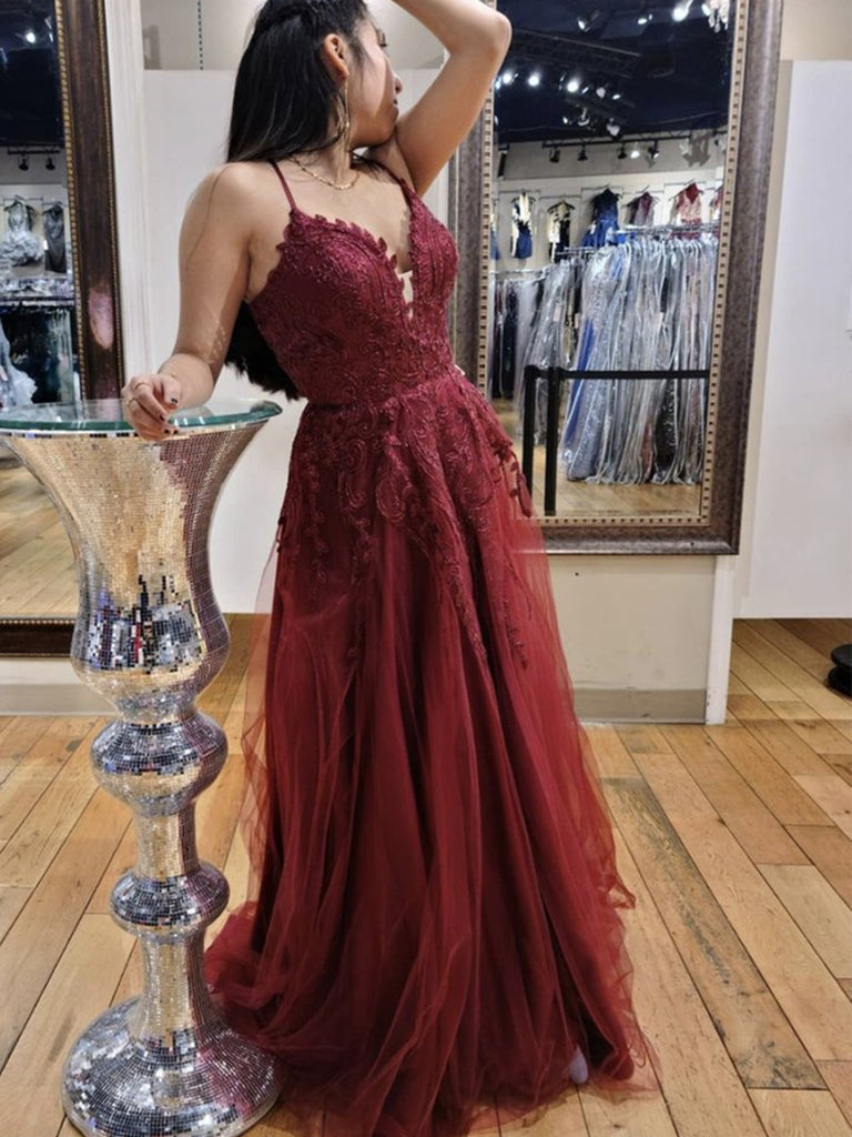 V Neck Backless Burgundy Lace Long Prom Dresses, Long Wine Red Lace Fo Shiny Party V Neck Backless Burgundy Lace Long Prom Dresses, Long Wine Red Lace Fo Shiny Party