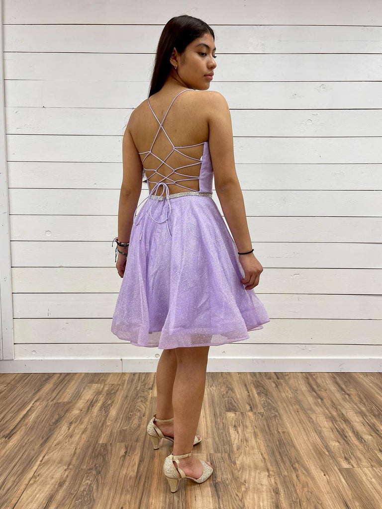 V Neck Backless Purple Tulle Prom Dresses with Belt, Backless Purple H –  Shiny Party