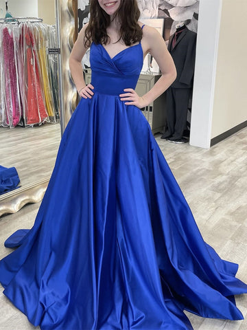 V Neck Backless Royal Blue Long Prom Dresses, Backless Royal Blue Formal Dresses, Royal Blue Evening Dresses SP2207