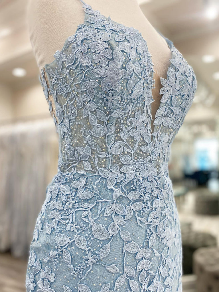 V Neck Mermaid Light Blue Lace Short Prom Dresses, Mermaid Light Blue Shiny Party V Neck Mermaid Light Blue Lace Short Prom Dresses, Mermaid Light Blue Shiny Party