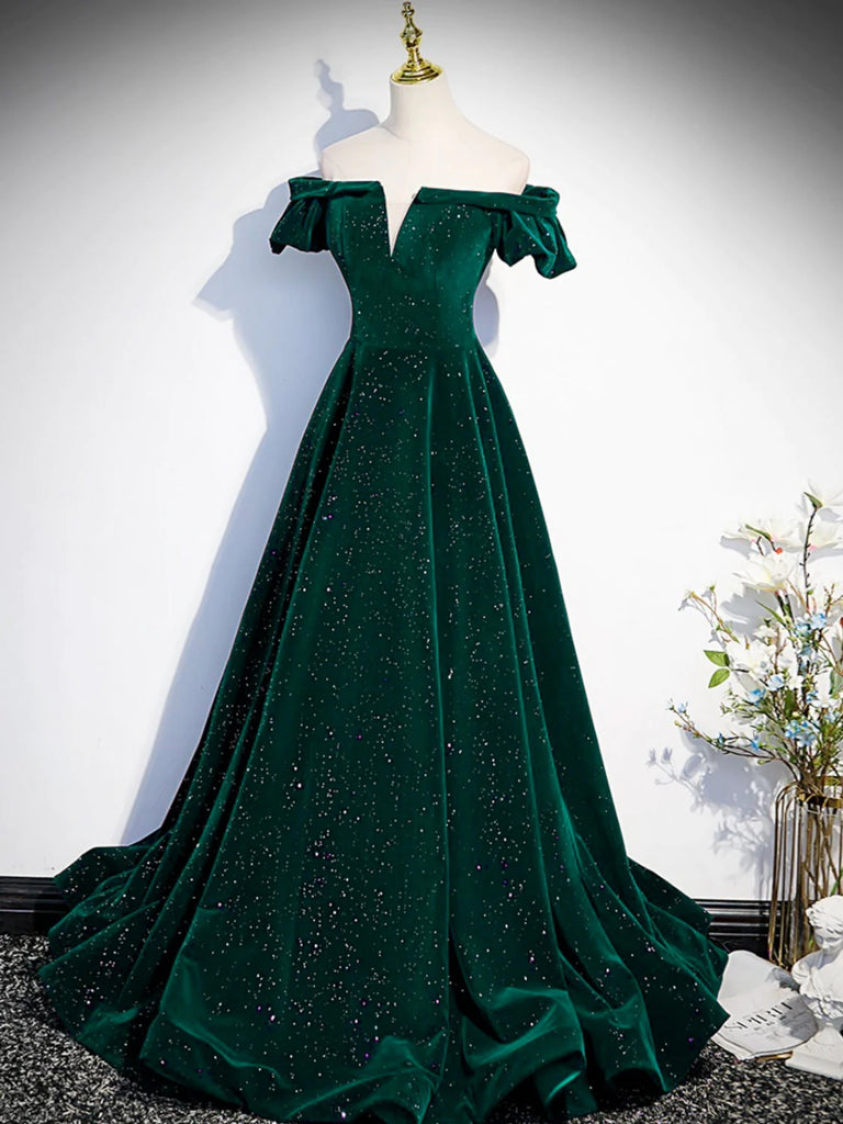 V Neck Off Shoulder Green/Black/Burgundy Velvet Long Prom Dresses, Green/Black/Burgundy Velvet Formal Graduation Evening Dresses SP2648 V Neck Off Shoulder Green/Black/Burgundy Velvet Long Prom Dresses, Green/Black/Burgundy Velvet Formal Graduation Evening Dresses SP2648