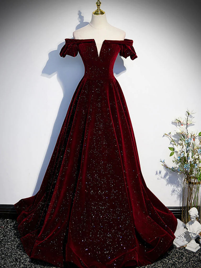 V Neck Off Shoulder Green/Black/Burgundy Velvet Long Prom Dresses, Green/Black/Burgundy Velvet Formal Graduation Evening Dresses SP2648 V Neck Off Shoulder Green/Black/Burgundy Velvet Long Prom Dresses, Green/Black/Burgundy Velvet Formal Graduation Evening Dresses SP2648