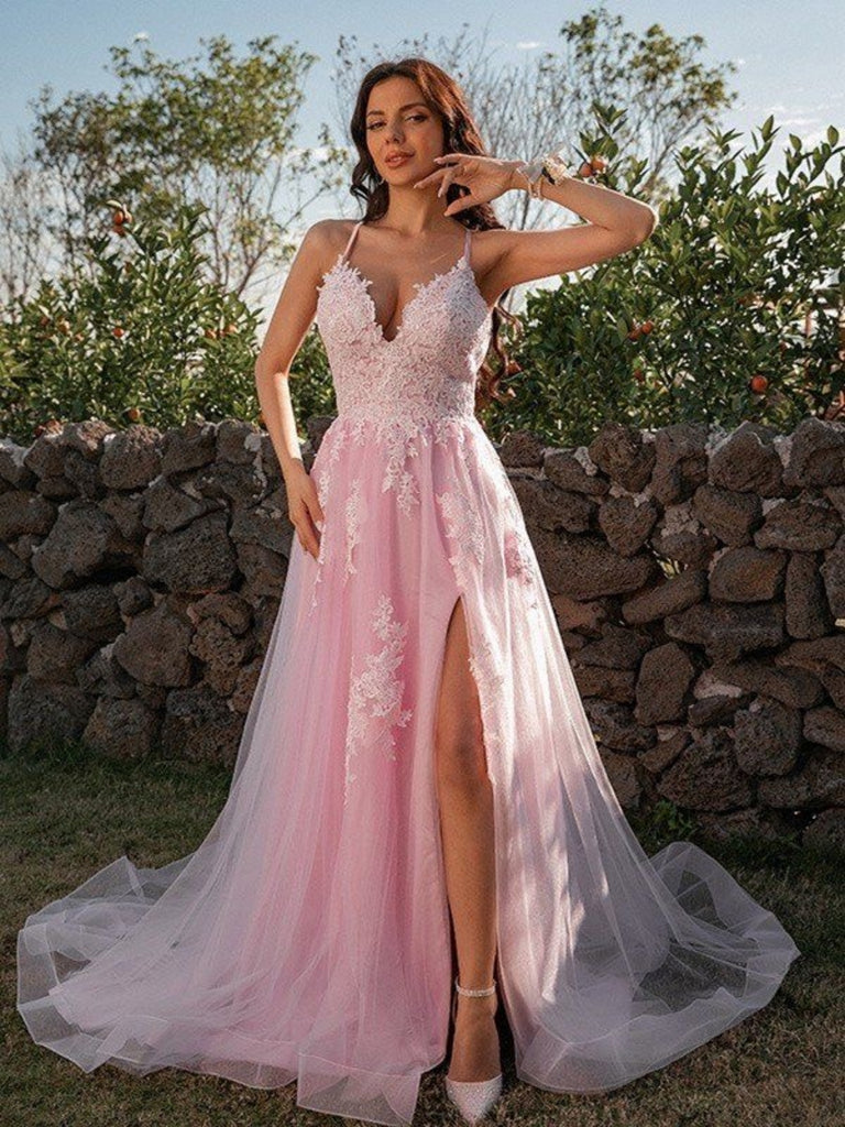 Cheap Pink Vintage Prom Dresses Plus Size Lace Applique Modest Prom Dresses  – SheerGirl