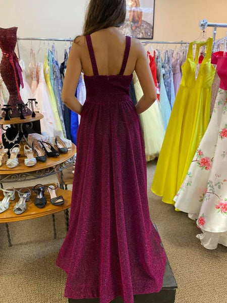V Neck Open Back Purple Long Prom Dresses, V Neck Purple Formal Dresses, Purple Evening Dresses SP2332