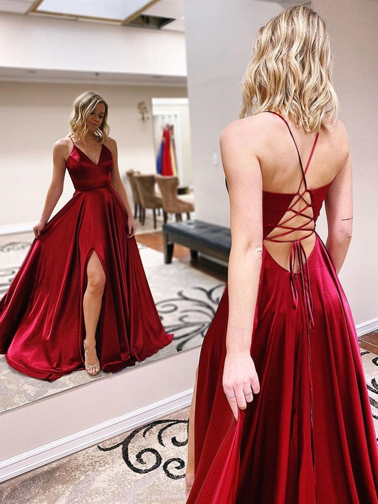 Amazon.com: V Neck Prom Dresses for Teens 2024 Long Satin Side Slit Black  Ball Gowns Mermaid Pleated Formal Party Dress 0 : Clothing, Shoes & Jewelry
