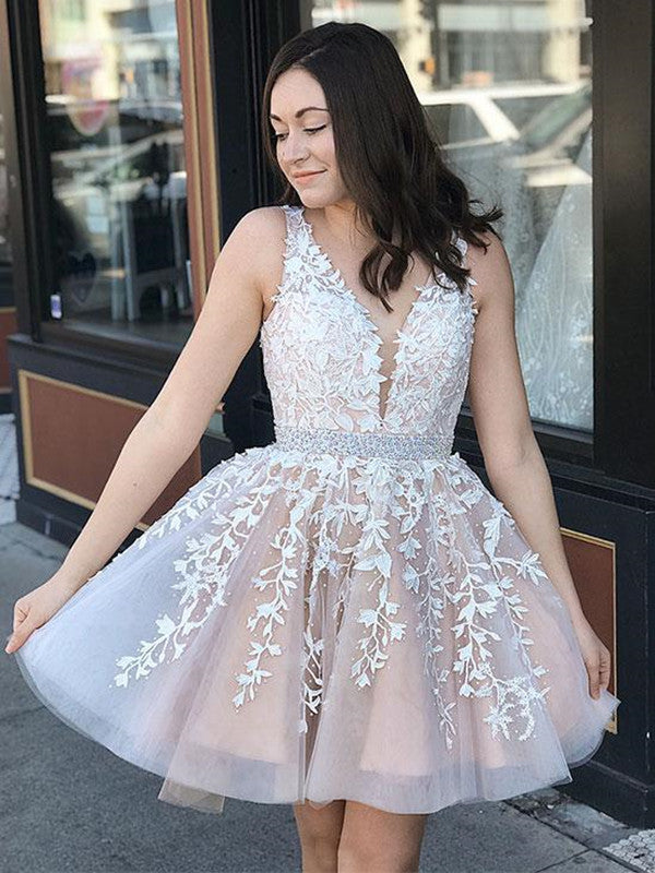 V Neck Lace Champagne Prom Dresses, Champagne Homecoming Dresses, Shor Shiny Party V Neck Lace Champagne Prom Dresses, Champagne Homecoming Dresses, Shor Shiny Party
