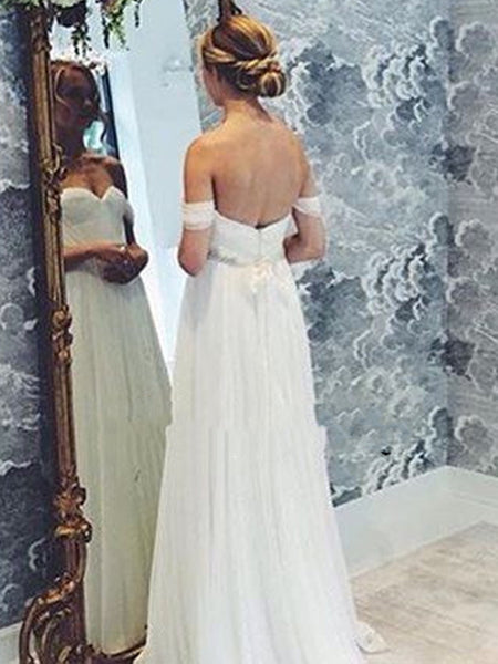 Custom Made White A-line Off Shoulder Chiffon Long Prom Dress, Evening Dress