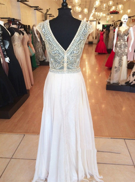 Custom Made A Line Round Neck Cap Sleeves Floor Length Prom Dress, Cap Sleeves Formal Dresses