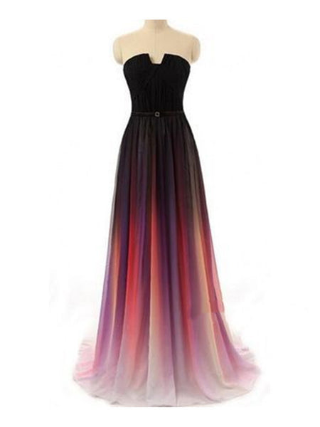 Custom Made A-line Sweetheart Neck Backless Ombre Colorful Chiffon Long Prom Dress, Evening Dress