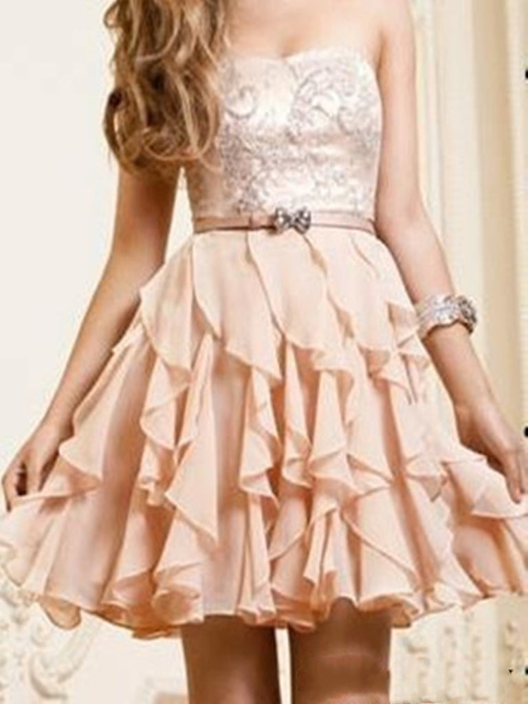 A-Line Scoop Neckline Short Pearl Pink Mini Prom/Homecoming Dress, Graduation Dress