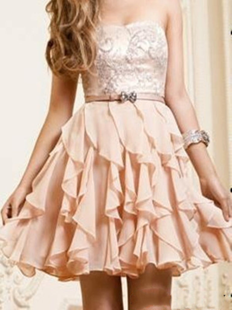 A-Line Scoop Neckline Short Pearl Pink Mini Prom/Homecoming Dress, Gra Shiny Party A-Line Scoop Neckline Short Pearl Pink Mini Prom/Homecoming Dress, Gra Shiny Party