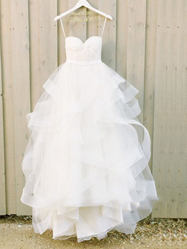 Custom Made Sweetheart Neck White Long Wedding Dresses, White Long Pro ...