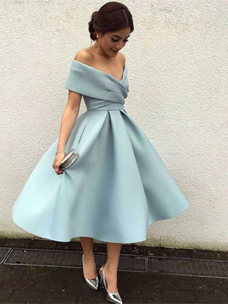 Cute Off Shoulder Short Blue Prom Dresses, Off Shoulder Homecoming Dresses, Graduation Dresses Cute Off Shoulder Short Blue Prom Dresses, Off Shoulder Homecoming Dresses, Graduation Dresses