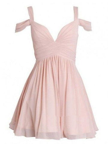 Cute Short Pink Off Shoulder Prom Dresses, Pretty Homecoming Dresses