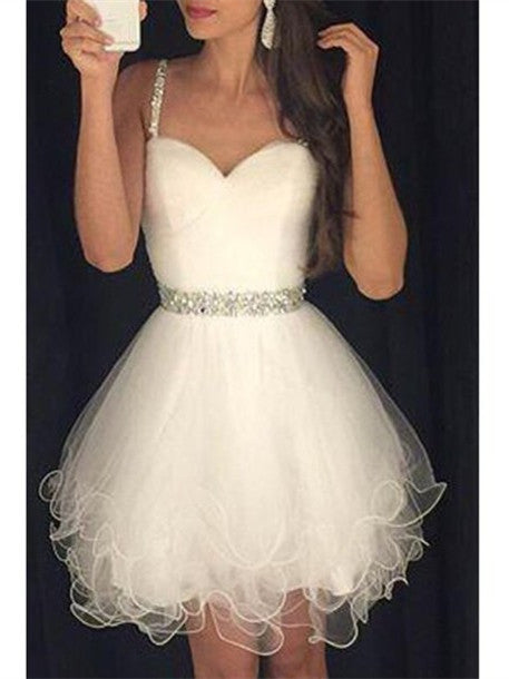 Custom Made Sweetheart Neck Sleeveless White Short Prom Dresses, Homecoming Dresses, Graduation Dresses