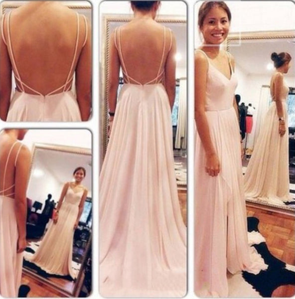 A Line Sweetheart Neck Pink Backless Long Prom Dresses, Long Formal Dresses