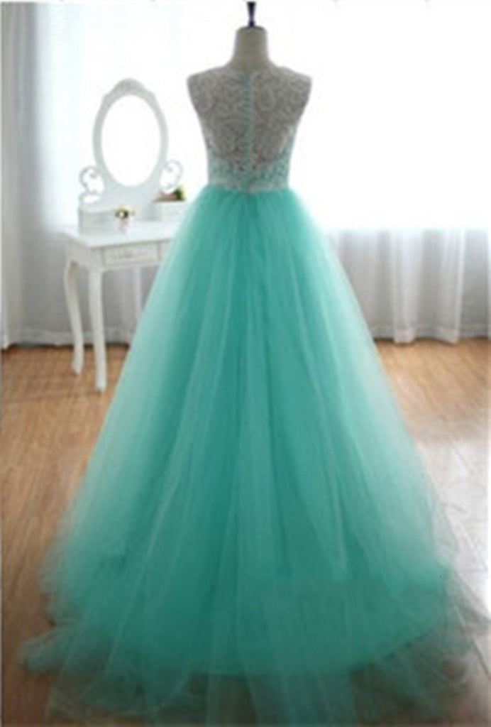 Custom Made Turquoise Ball Gown Round Neckline Sweep Train Lace Weddin Shiny Party Custom Made Turquoise Ball Gown Round Neckline Sweep Train Lace Weddin Shiny Party