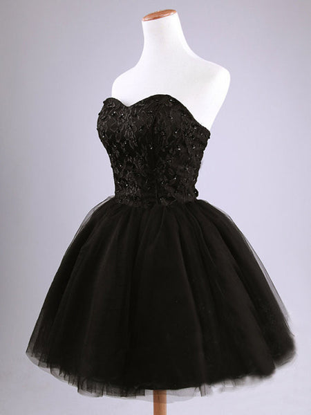 Black Ball Gown Sweetheart Short Prom Dresses,Black Prom Dress,Cheap Short Black Dresses For Prom,Little Black Prom Dress, Cocktail Dresses, Homecoming Dresses