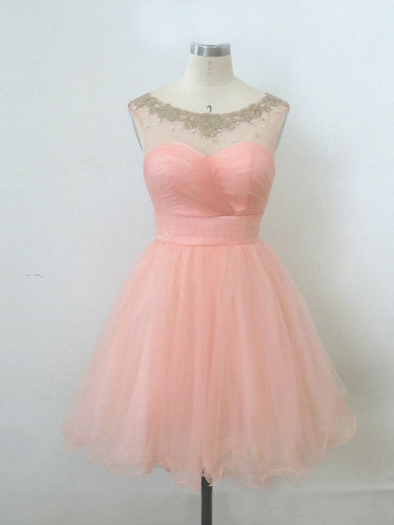 Ball Gown Round Neckline Pink Mini Homecoming Dress, Short Pink Prom D Shiny Party Ball Gown Round Neckline Pink Mini Homecoming Dress, Short Pink Prom D Shiny Party