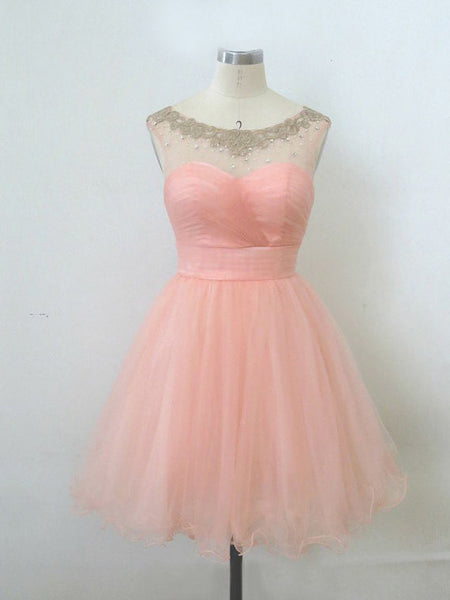 Ball Gown Round Neckline Pink Mini Homecoming Dress, Short Pink Prom Dress, Short Pink Formal Dress, Graduation Dress