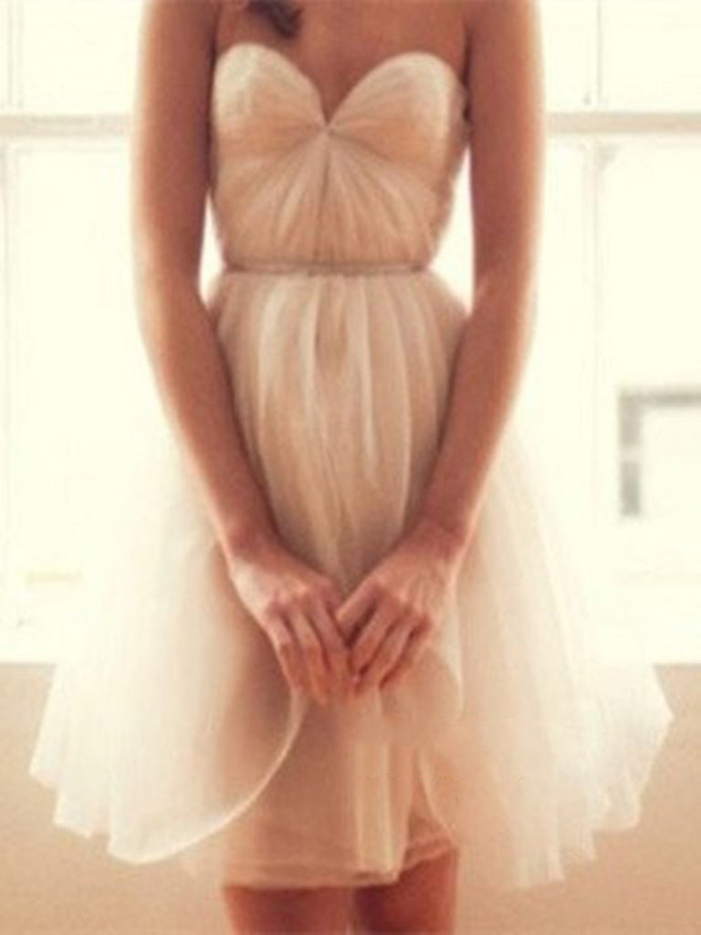 Custom Made A Line Sweetheart Neck Short Prom Dresses, Ivory Homecoming/Graduation Dresses