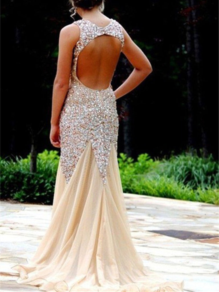 champagne prom dresses 2016 V Neck Champagne Sequins Long Prom Dress with High Slit, Champagne Sequins Formal Graduation Evening Dress A1354