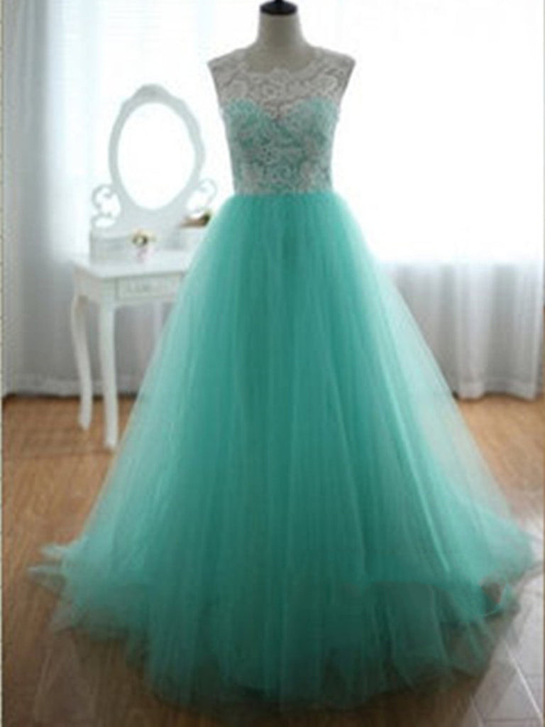 Custom Made Turquoise Ball Gown Round Neckline Sweep Train Lace Weddin Shiny Party Custom Made Turquoise Ball Gown Round Neckline Sweep Train Lace Weddin Shiny Party