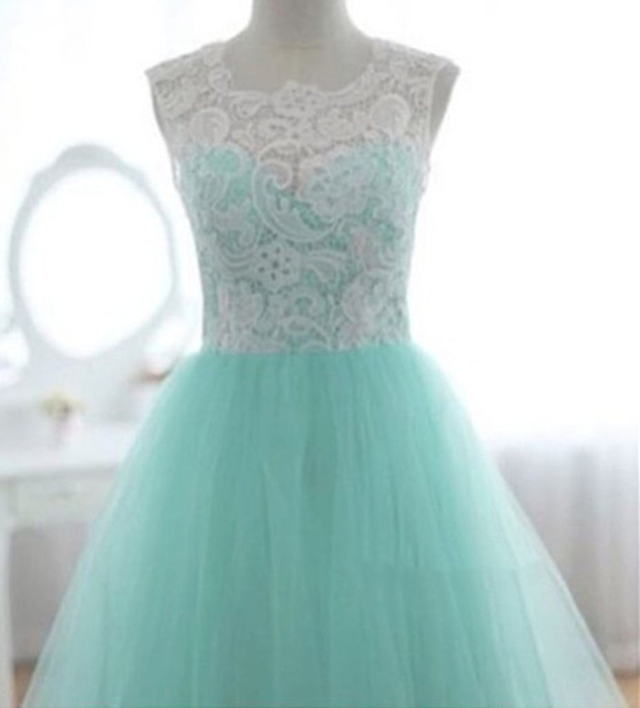 Custom Made Turquoise Ball Gown Round Neckline Sweep Train Lace Weddin Shiny Party Custom Made Turquoise Ball Gown Round Neckline Sweep Train Lace Weddin Shiny Party
