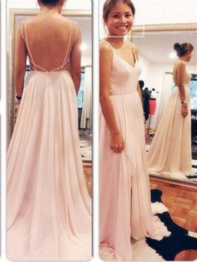 A Line Sweetheart Neck Pink Backless Long Prom Dresses, Long Formal Dresses