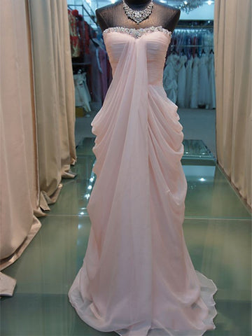 Sweetheart Neck Pink Floor Length Prom Dresses, Pink Formal Dresses