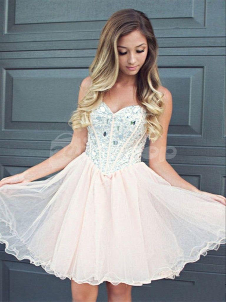 Light Pink Sweetheart Short Prom Dresses, Short Homecoming Dresses