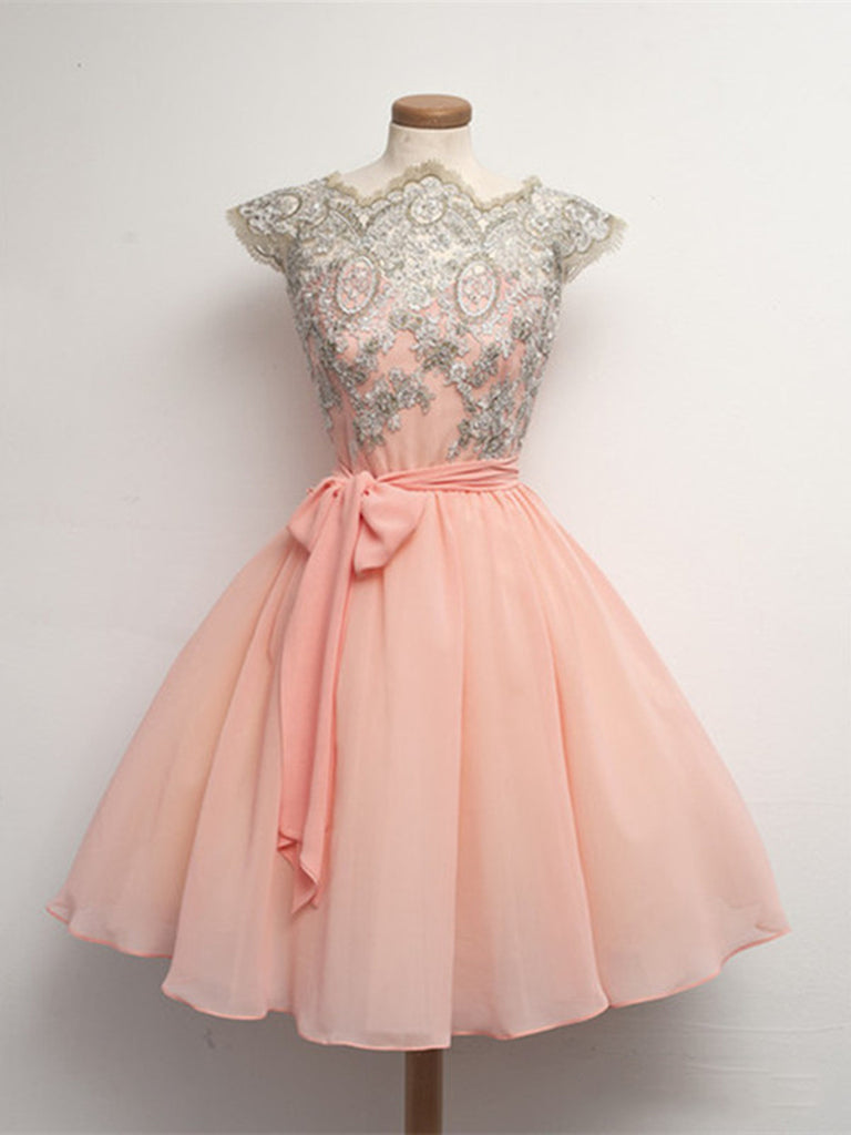 Custom Made Pink Lace Prom Dresses, Short Pink Dresses For Prom, Homecoming Dresses