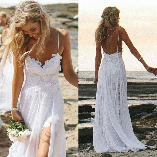 A Line Backless Lace Wedding Dresses, Dresses For Wedding, Lace Prom Dresses