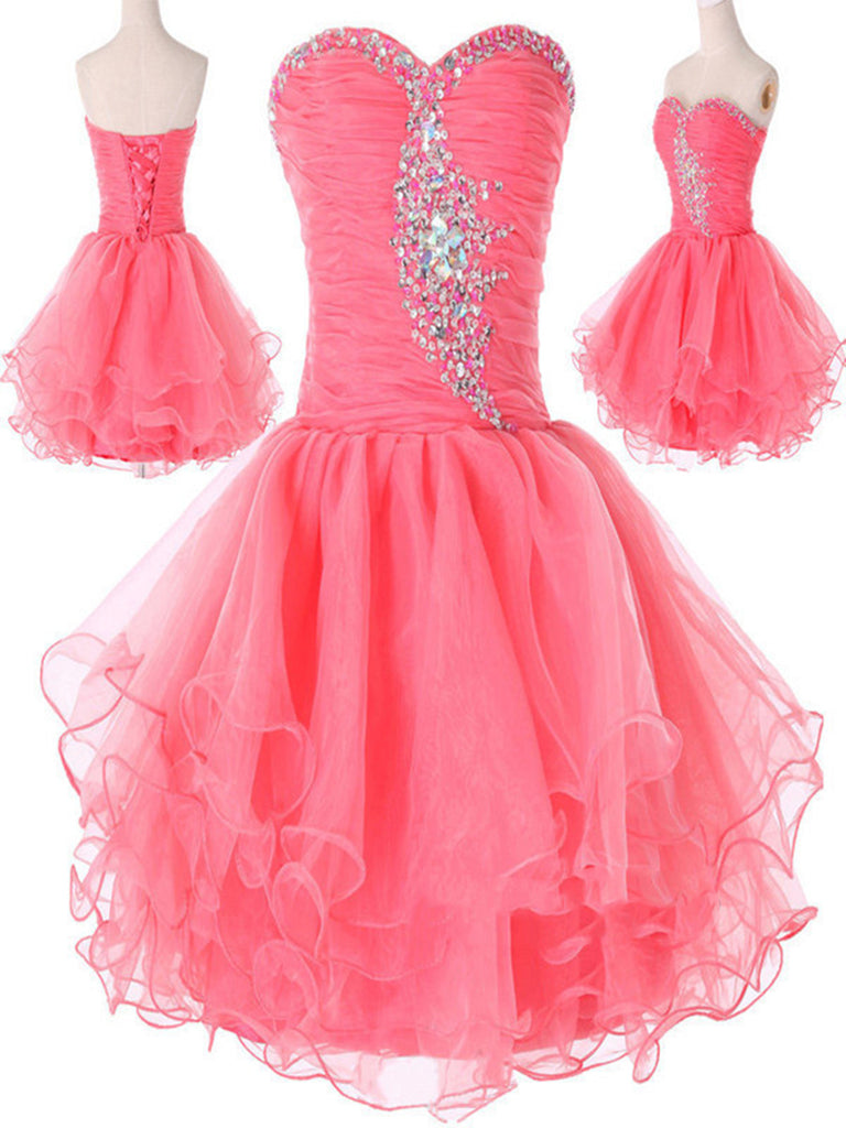 Sweetheart Neck Short Pink Prom Dresses, Short Pink Homecoming Dresses Shiny Party Sweetheart Neck Short Pink Prom Dresses, Short Pink Homecoming Dresses Shiny Party