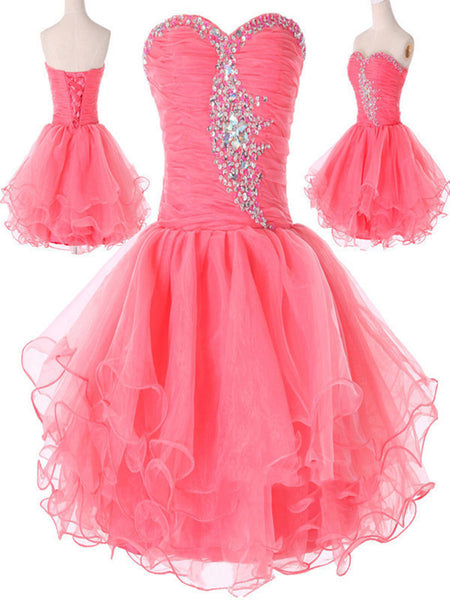 Sweetheart Neck Short Pink Prom Dresses, Short Pink Homecoming Dresses, Pink Formal Dresses