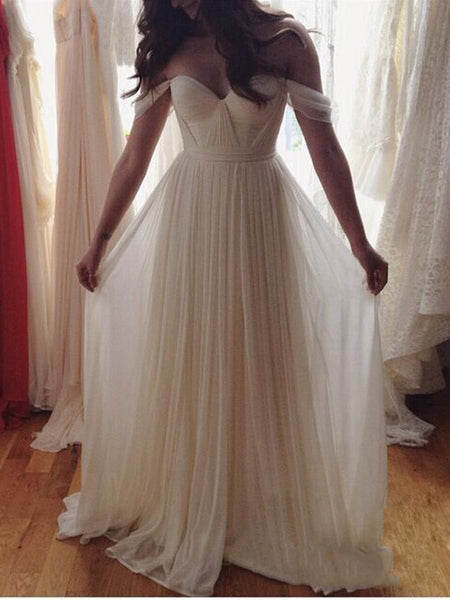 Custom Made White A-line Off Shoulder Chiffon Long Prom Dress, Evening Dress